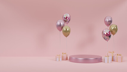 Minimal Style 3D Render design stage podium. Round platform illustration background for  for Product Social Media Banner.