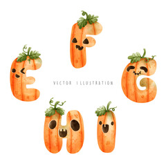 Pumpkin font Halloween Alphabet food vector illustration