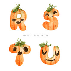 Pumpkin font Halloween Alphabet food vector illustration