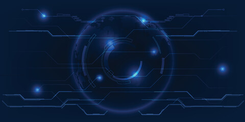 Vector illustration of Hi-tech digital element HUD grid line circuit on abstract blue digital interface screen artwork for hi-tech product advertising and game.Future tech design concepts.