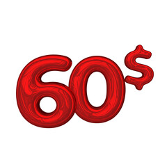 Red pricing 3D number 60 dollar 