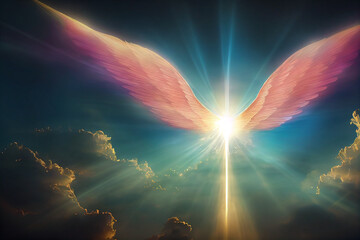 Angel spirit with long wings in heaven. Generative AI