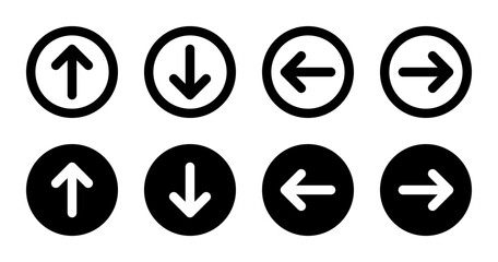 up down left right arrows, round vector icons set