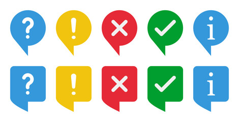 check box, question mark, exclamation point, information sign, vector navigation pointer icons set