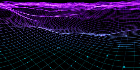 grid Neon color mesh light effect  Abstract wave 3d illustration