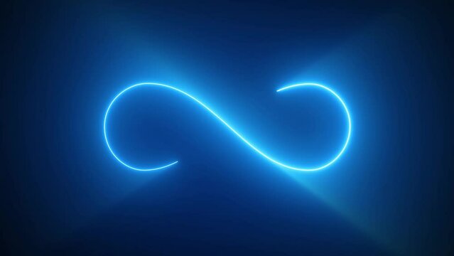 Blue Infinity Symbol with Glowing Light and Motion Blur on Dark Background. 8 or infinite Neon Sign Lighting with Smooth blurry lights. Virtual Reality, Metaverse Technology and Future Connection 