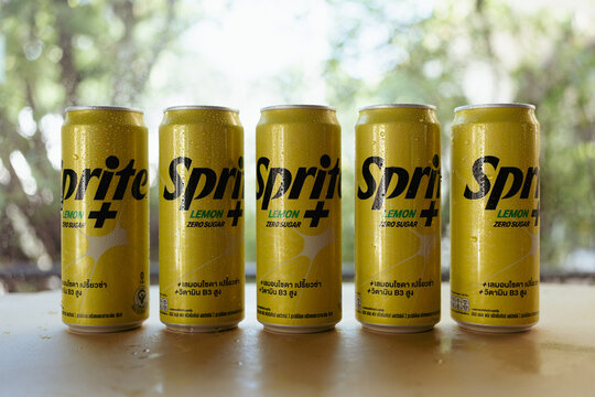 Samut Prakan, Thailand - October 30, 2022 : New flavored soft drink Sprite lemon plus, no sugar, New products from Coca-Cola Business Group in Thailand