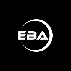 EBA letter logo design with black background in illustrator, cube logo, vector logo, modern alphabet font overlap style. calligraphy designs for logo, Poster, Invitation, etc.