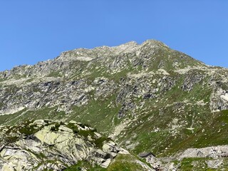 The Monte Prosa peak (2737 m) in the massif of the Swiss Alps and in the area of the mountain St. Gotthard Pass (Gotthardpass), Airolo - Canton of Ticino (Tessin), Switzerland (Schweiz)