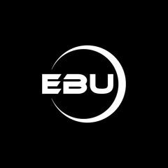EBU letter logo design with black background in illustrator, cube logo, vector logo, modern alphabet font overlap style. calligraphy designs for logo, Poster, Invitation, etc.