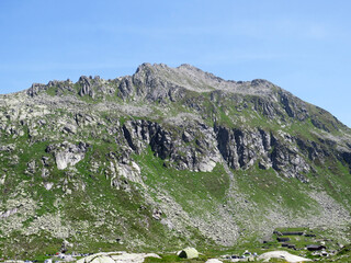 The Monte Prosa peak (2737 m) in the massif of the Swiss Alps and in the area of the mountain St....