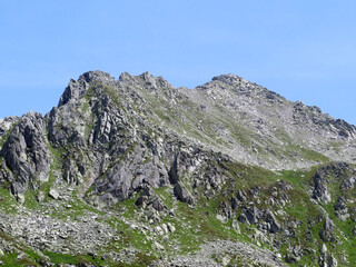 The Monte Prosa peak (2737 m) in the massif of the Swiss Alps and in the area of the mountain St. Gotthard Pass (Gotthardpass), Airolo - Canton of Ticino (Tessin), Switzerland (Schweiz)