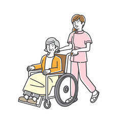 車椅子に乗る高齢女性と看護師