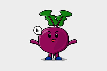 Cute cartoon Beetroot character with happy expression in modern style design illustration