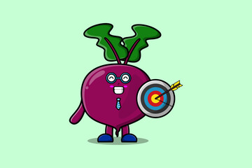 Cute cartoon Beetroot businessman holding target and arrow with happy expression  