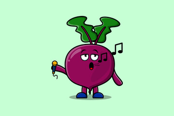 Cute cartoon Beetroot singer character holding mic in flat modern style design illustrations