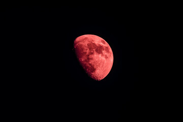 Creepy red blood moon close up background