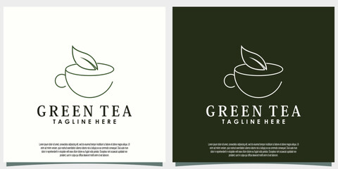 Fototapeta na wymiar green tea logo design with leaf and teapot creative concept