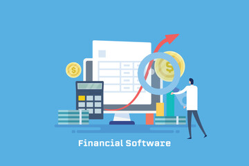 Financial software managing business accounting, company audit and bill invoice taxation service, vector banner.