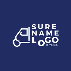 tuk tuk vehicle coffee beach logo with palm illustration custom logo design vector illustration