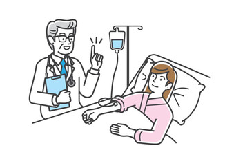 入院患者を診察する男性医師のイラスト素材