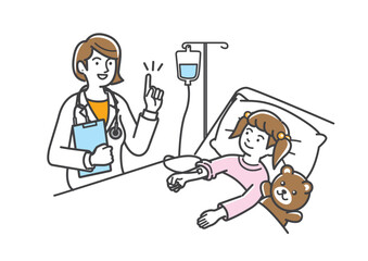 子供の患者を診察する女医のイラスト素材