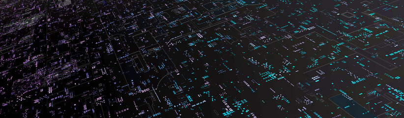 Semiconductor or electronics processor circuit pattern surface abstract.  AI, sci-fi hi-tech processing concept background.  © killykoon