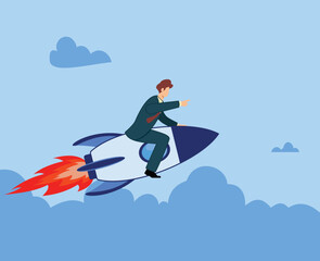 businessman riding a rocket. flat design vector