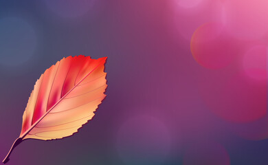 Autumn leaf on dark purple background. Vector illustration