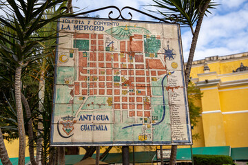 Tile map showing layout of Iglesia y Convento La Merced in Antigua, Guatemala.
