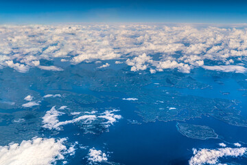 Aerial view of Cortes Island and Marina Island with Whaletown in British Columbia, Canada