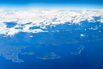Aerial view of Savary Island and Hernando Island in British Columbia, Canada