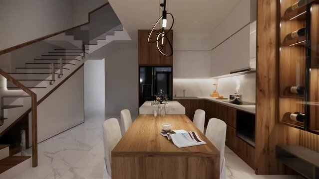 Luxurious apartment interior design 3d visualization. Modern architectural design walkthrough animation. Architectural design motion graphic 3d rendering. 