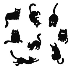 Cat vector silhouettes set Isolated On White Background,