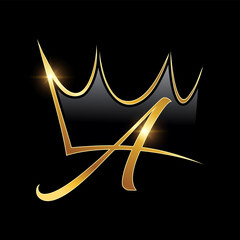 Gold Monogram Crown Logo Initial Letter A