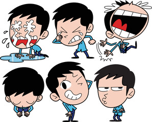 さまざまな表情をした男性。セット4