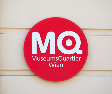 Vienna, Austria - June 2022: Close up with the logo of MuseumsQuartier in Vienna