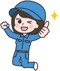 ジャンプする女性作業員