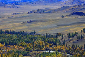 Altai mountain landscape, panorama autumn landscape background, fall nature view