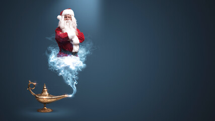 Genie Santa Claus appearing on Christmas - obrazy, fototapety, plakaty