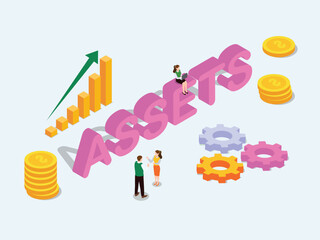  Assets word with business people and coins