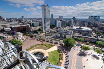 Elevated view of Centenary Square, Birmingham, UK.