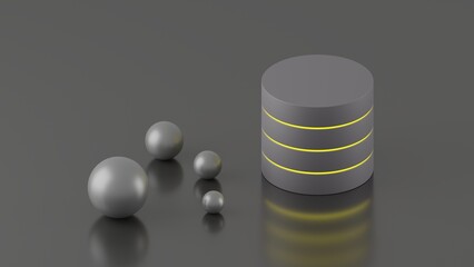 Database cluster metaphor 3d illustration. Database server with shared disk architecture. Several database servers work together © MakZin