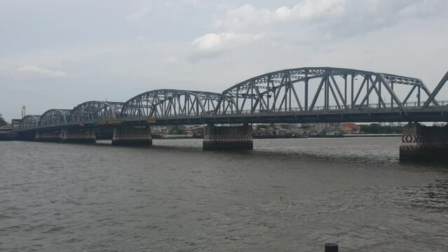 Krung Thon steel superstructure Bridge over the Chao Phraya River in Bangkok in Thailand