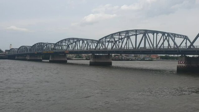 Krung Thon steel superstructure Bridge over the Chao Phraya River in Bangkok in Thailand