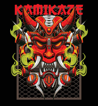 Vector illustration of japanese oni mecha