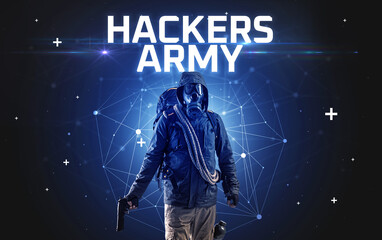 Mysterious hacker, online attack concept