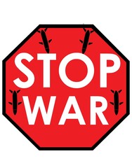 Stop war. Illustration of the red Stop road sign with the word war. No more war sign concept icon. Stop war icon.