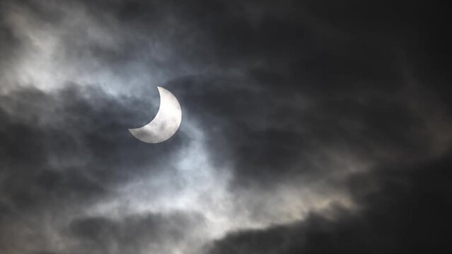 Amazing realtime raw footage of natural phenomenon solar eclipse across clouds and wind. Real video filmed on telescope with nikon Z9 high quality 8k camera