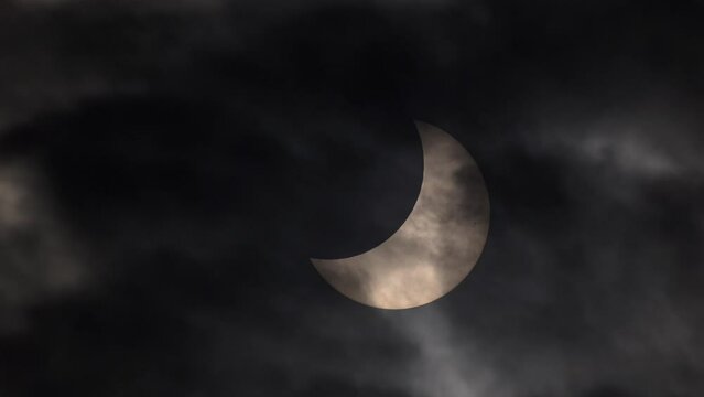 Amazing realtime raw footage of natural phenomenon solar eclipse across clouds and wind. Real video filmed on telescope with nikon Z9 high quality 8k camera